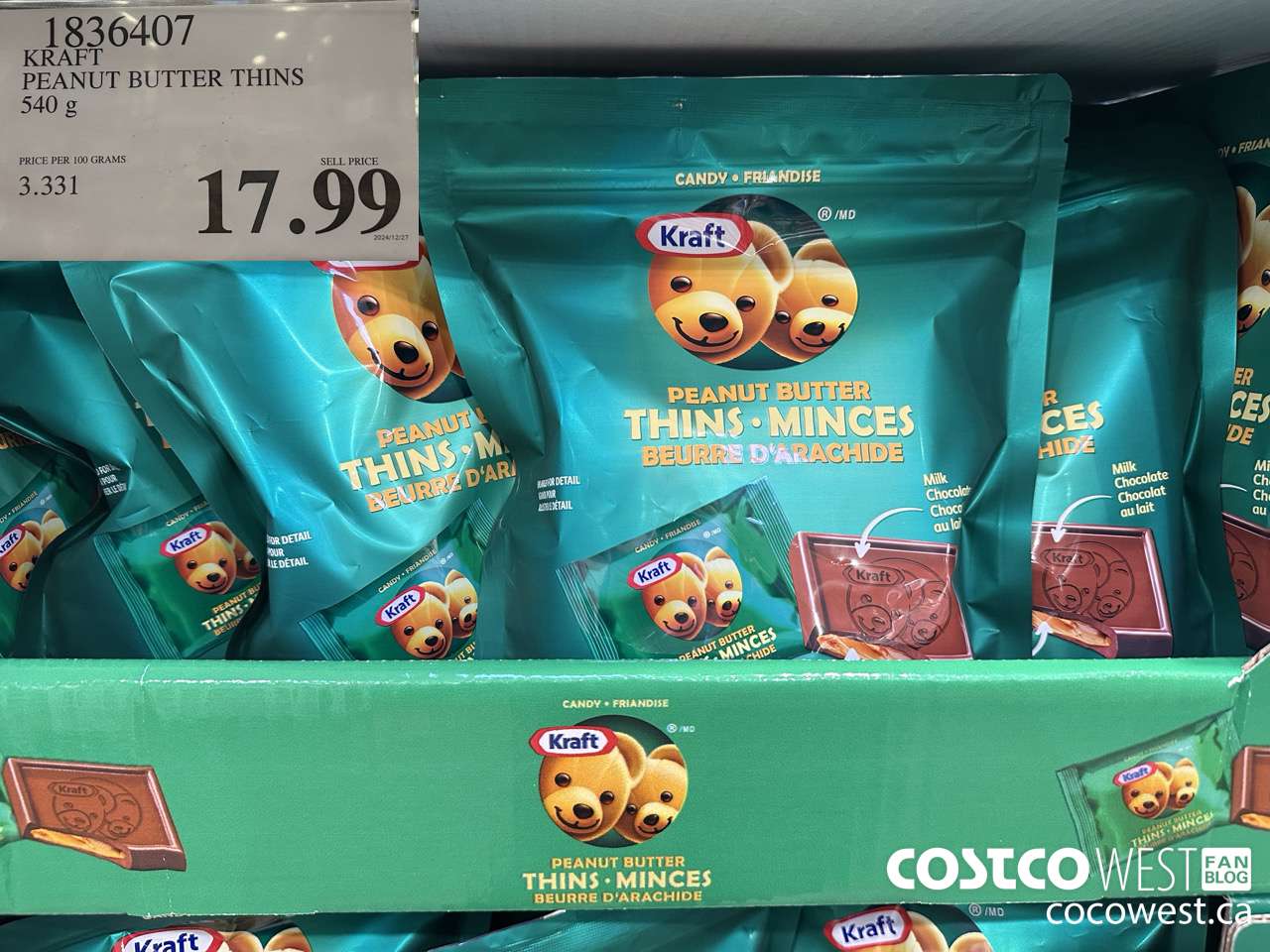 1836407 KRAFT PEANUT BUTTER THINS 540G $17.99