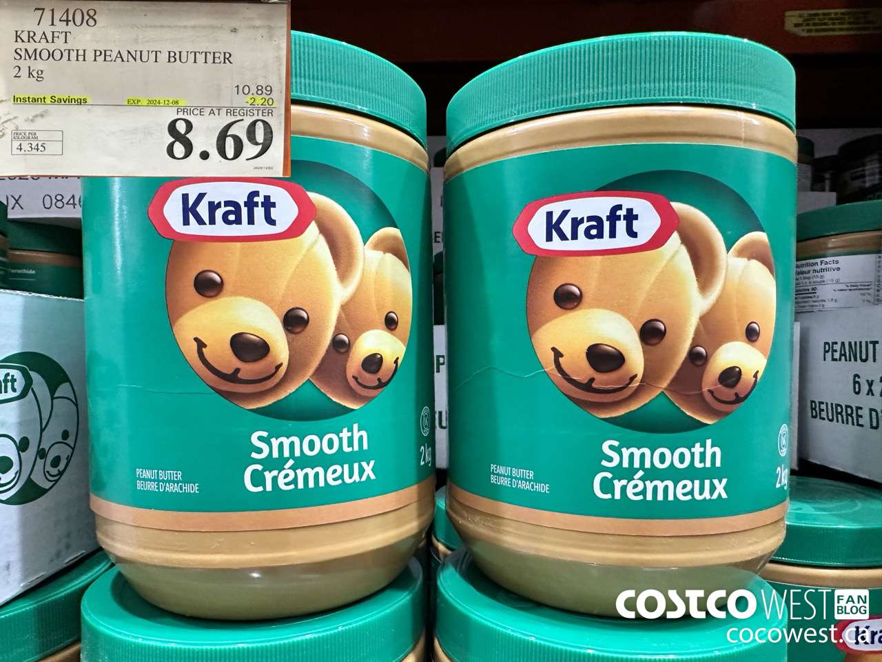 71408 KRAFT SMOOTH PEANUT BUTTER 2 kg ($2.20 INSTANT SAVINGS EXPIRES ON 2024-12-08) $8.69