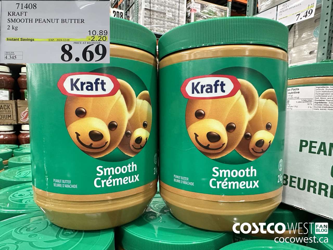 71408 KRAFT SMOOTH PEANUT BUTTER 2 kg ($2.20 INSTANT SAVINGS EXPIRES ON 2024-12-08) $8.69