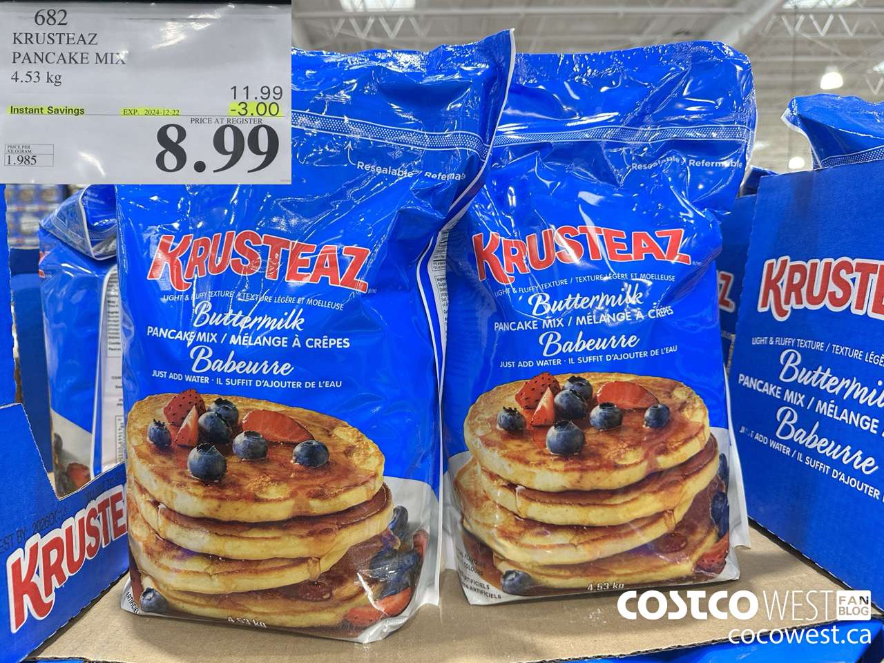 682 KRUSTEAZ PANCAKE MIX 4.53 kg ($3.00 INSTANT SAVINGS EXPIRES ON 2024-12-22) $8.99