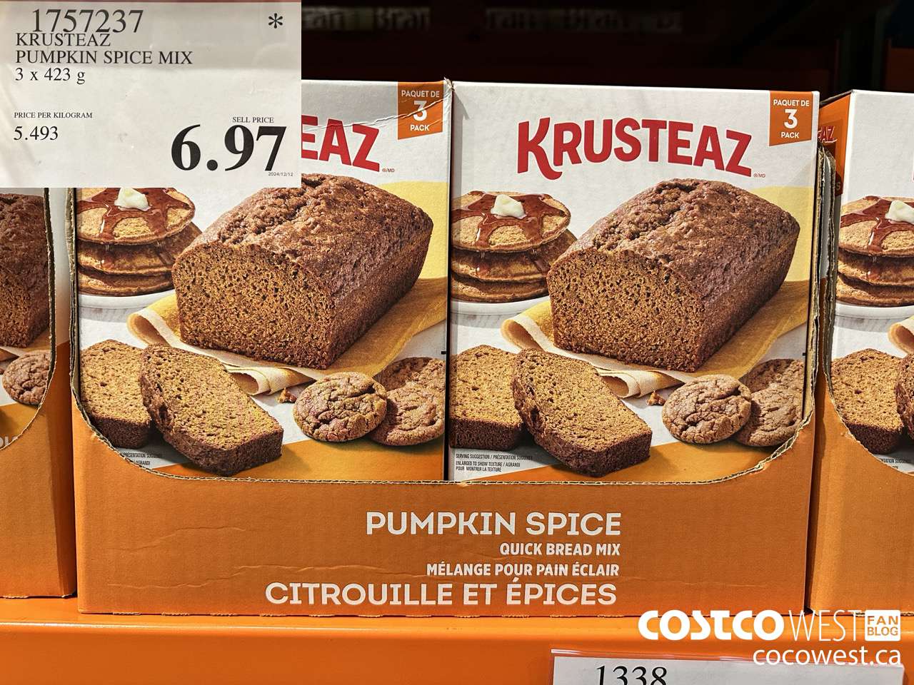 1757237 KRUSTEAZ PUMPKIN SPICE MIX 3 X 423G $6.97