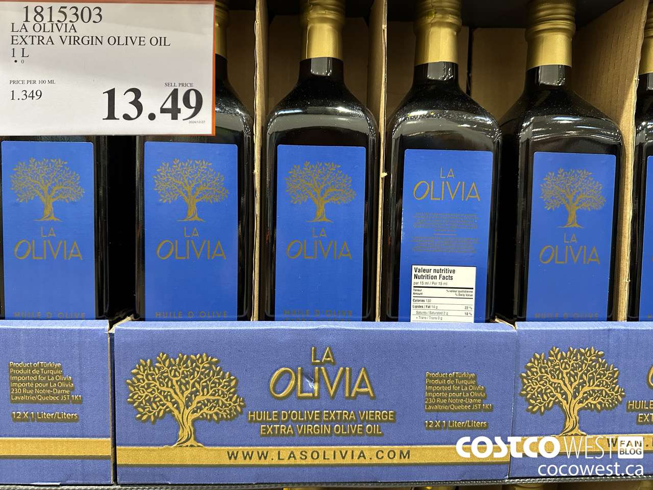 1815303 LA OLIVIA EXTRA VIRGIN OLIVE OIL 1L $13.49
