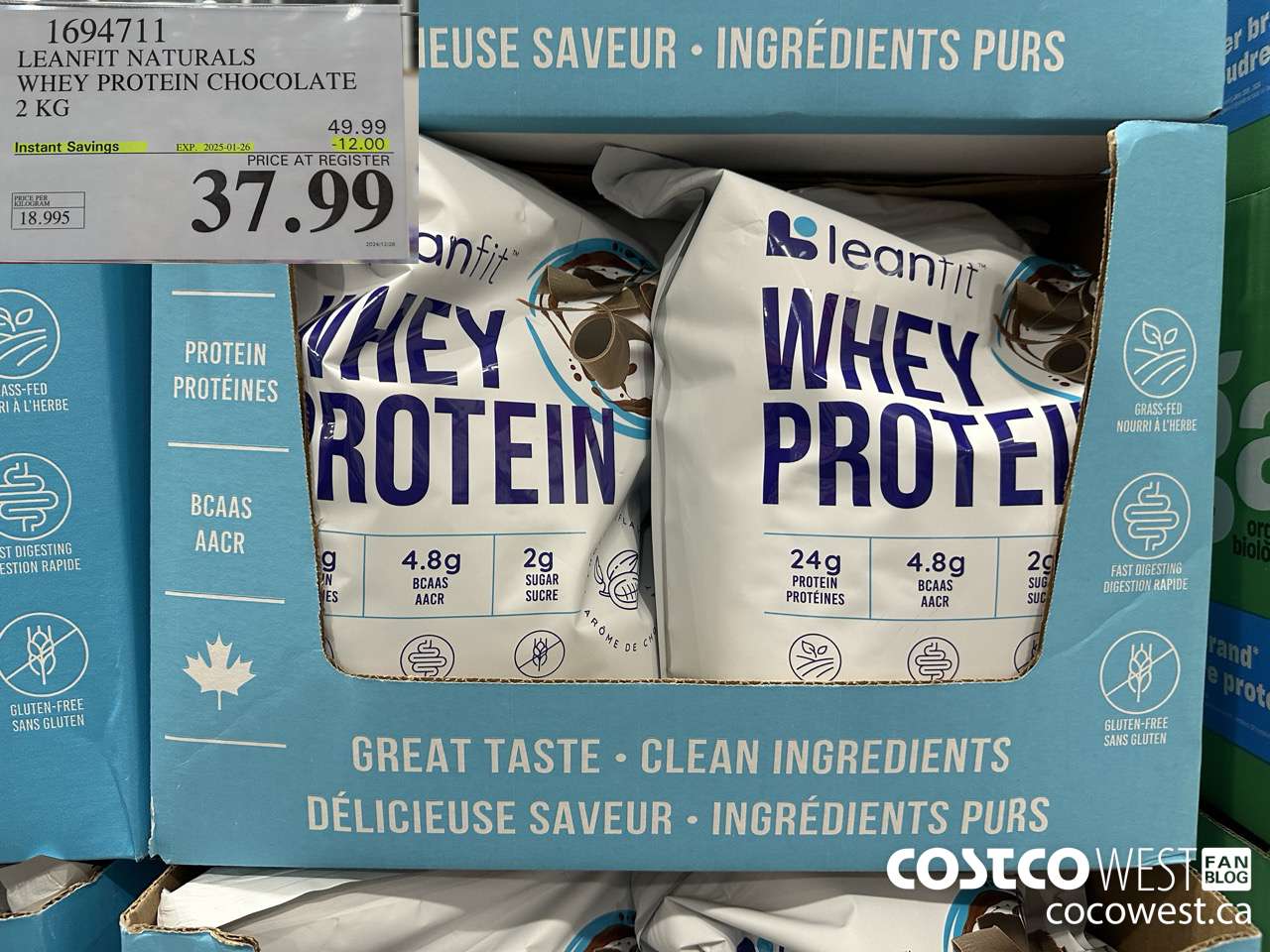1694711 LEANFIT NATURALS WHEY PROTEIN CHOCOLATE 2 KG ($12.00 INSTANT SAVINGS EXPIRES ON 2025-01-26) $37.99