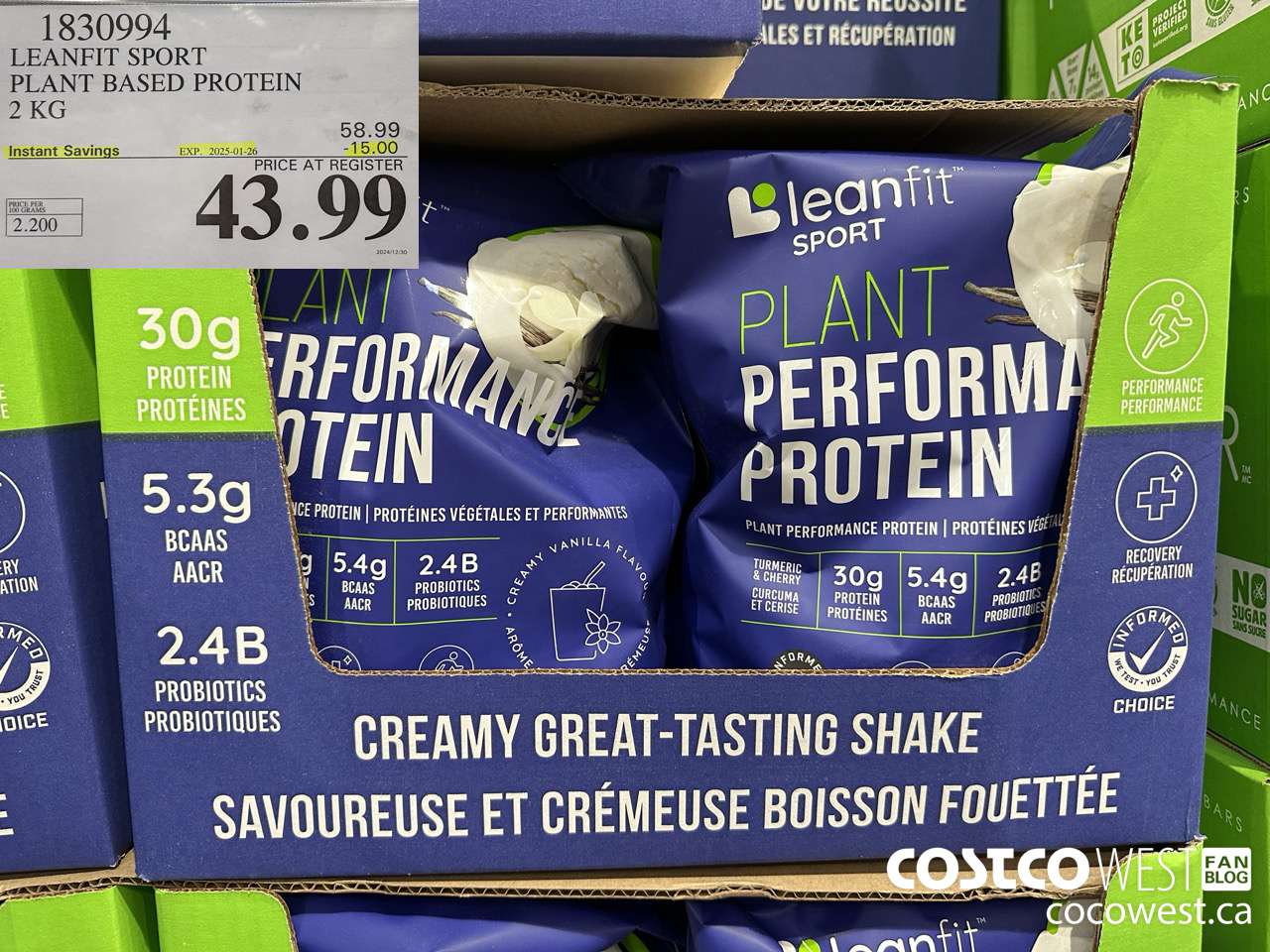 1830994 LEANFIT SPORTS PLANT BASED PROTEIN 2KG ($15.00 INSTANT SAVINGS EXPIRES ON 2025-01-26) $43.99