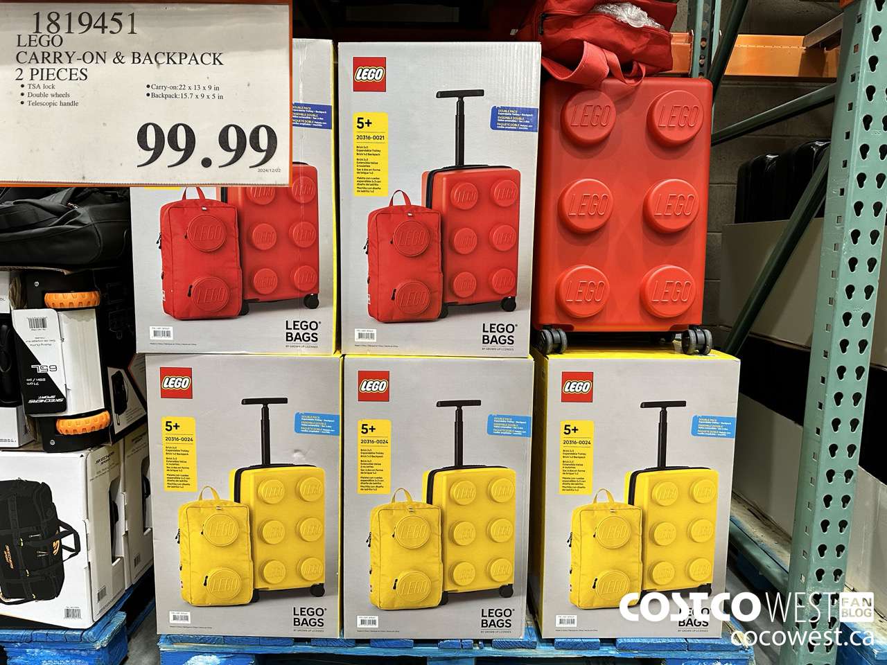 1819451 LEGO TROLLEY CARRY ON & BACKPACK $99.99