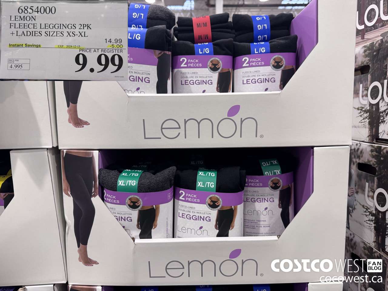 6854000 LEMON FLEECE LEGGING 2PK LADIES SIZES XS-XL ($5.00 INSTANT SAVINGS EXPIRES ON 2024-12-15) $9.99