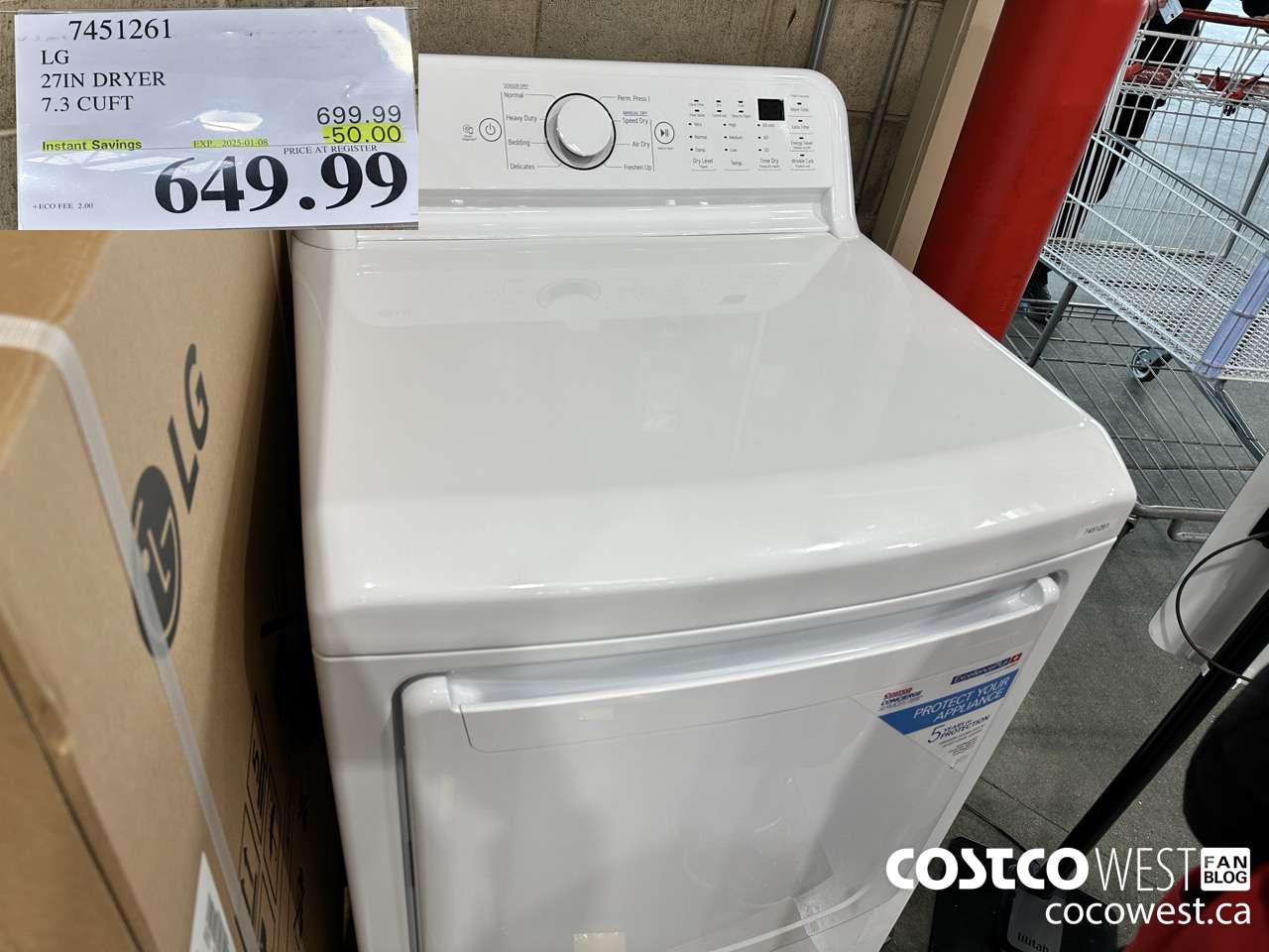 7451261 LG 27IN 7.3 CU. FT DRYER ($50.00 INSTANT SAVINGS EXPIRES ON 2025-01-08) $649.99