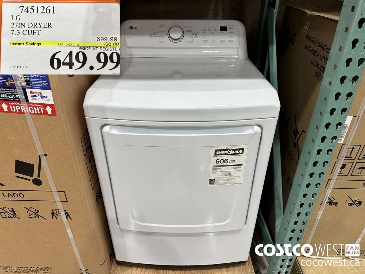 7451261 LG 27IN 7.3 CU. FT DRYER ($50.00 INSTANT SAVINGS EXPIRES ON 2025-01-08) $649.99