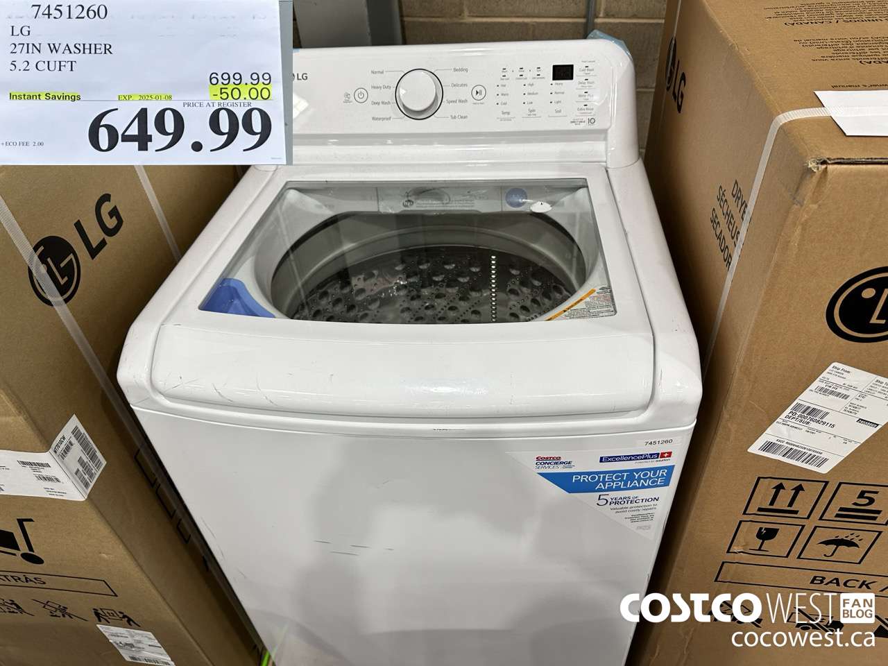 7451260 LG 27IN WASHER 5.2 CUFT ($50.00 INSTANT SAVINGS EXPIRES ON 2025-01-08) $649.99