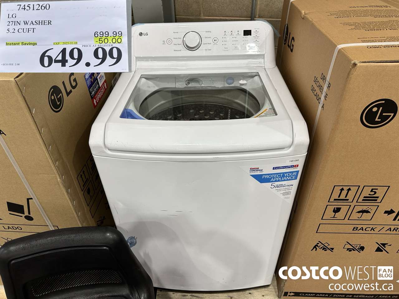 7451260 LG 27IN WASHER 5.2 CUFT ($50.00 INSTANT SAVINGS EXPIRES ON 2025-01-08) $649.99
