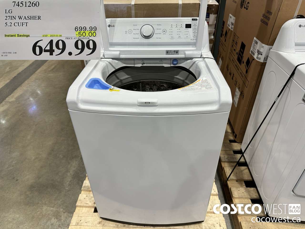 7451260 LG 27IN WASHER 5.2 CUFT ($50.00 INSTANT SAVINGS EXPIRES ON 2025-01-08) $649.99