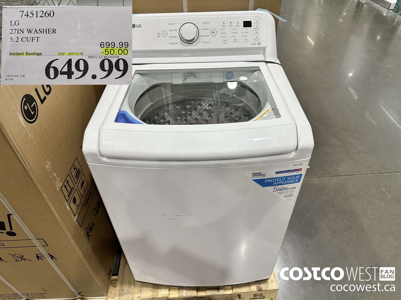 7451260 LG 27IN WASHER 5.2 CUFT ($50.00 INSTANT SAVINGS EXPIRES ON 2025-01-08) $649.99