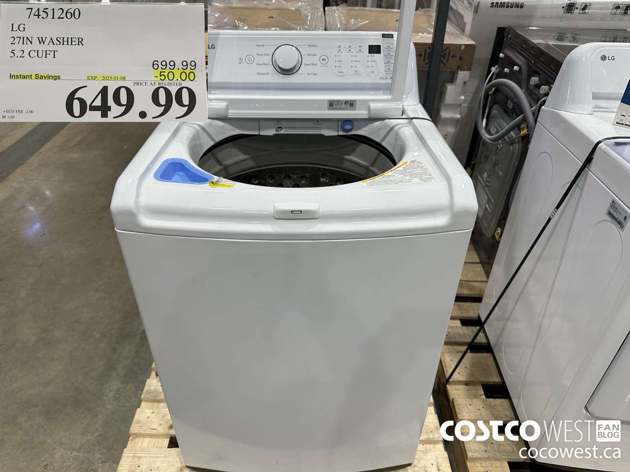 7451260 LG 27IN WASHER 5.2 CUFT ($50.00 INSTANT SAVINGS EXPIRES ON 2025-01-08) $649.99