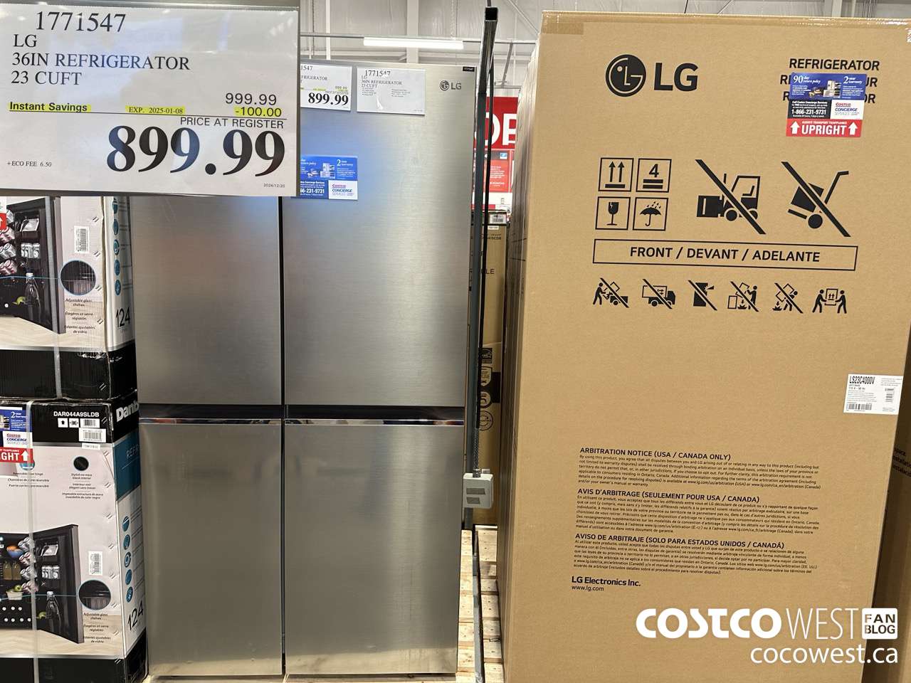 1771547 LG 36IN REFRIGERATOR 23 CUFT ($100.00 INSTANT SAVINGS EXPIRES ON 2025-01-08) $899.99