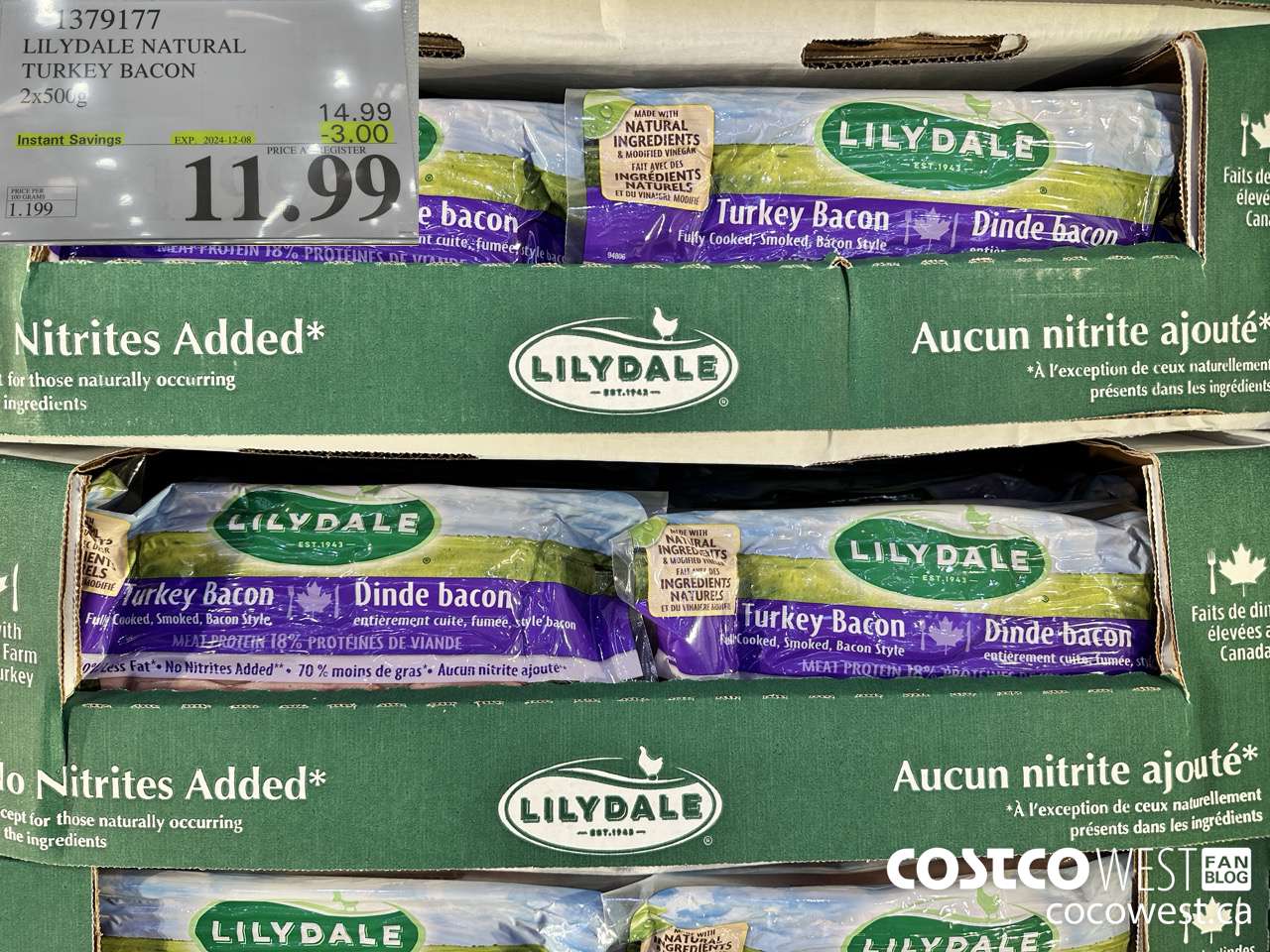 1379177 LILYDALE NATURAL TURKEY BACON 2 x 500 g ($3.00 INSTANT SAVINGS EXPIRES ON 2024-12-08) $11.99