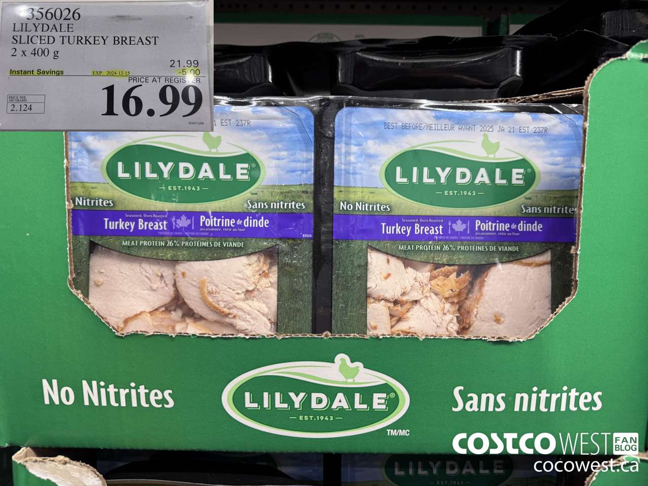 356026 LILYDALE SLICED TURKEY BREAST 2 x 400 g ($5.00 INSTANT SAVINGS EXPIRES ON 2024-12-15) $16.99