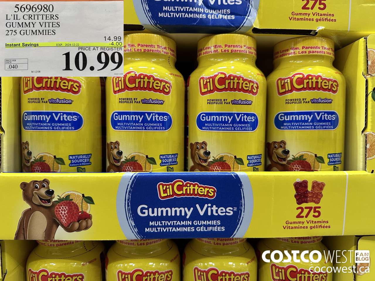 5696980 L'IL CRITTERS GUMMY VITES 275 GUMMIES ($4.00 INSTANT SAVINGS EXPIRES ON 2024-12-22) $10.99