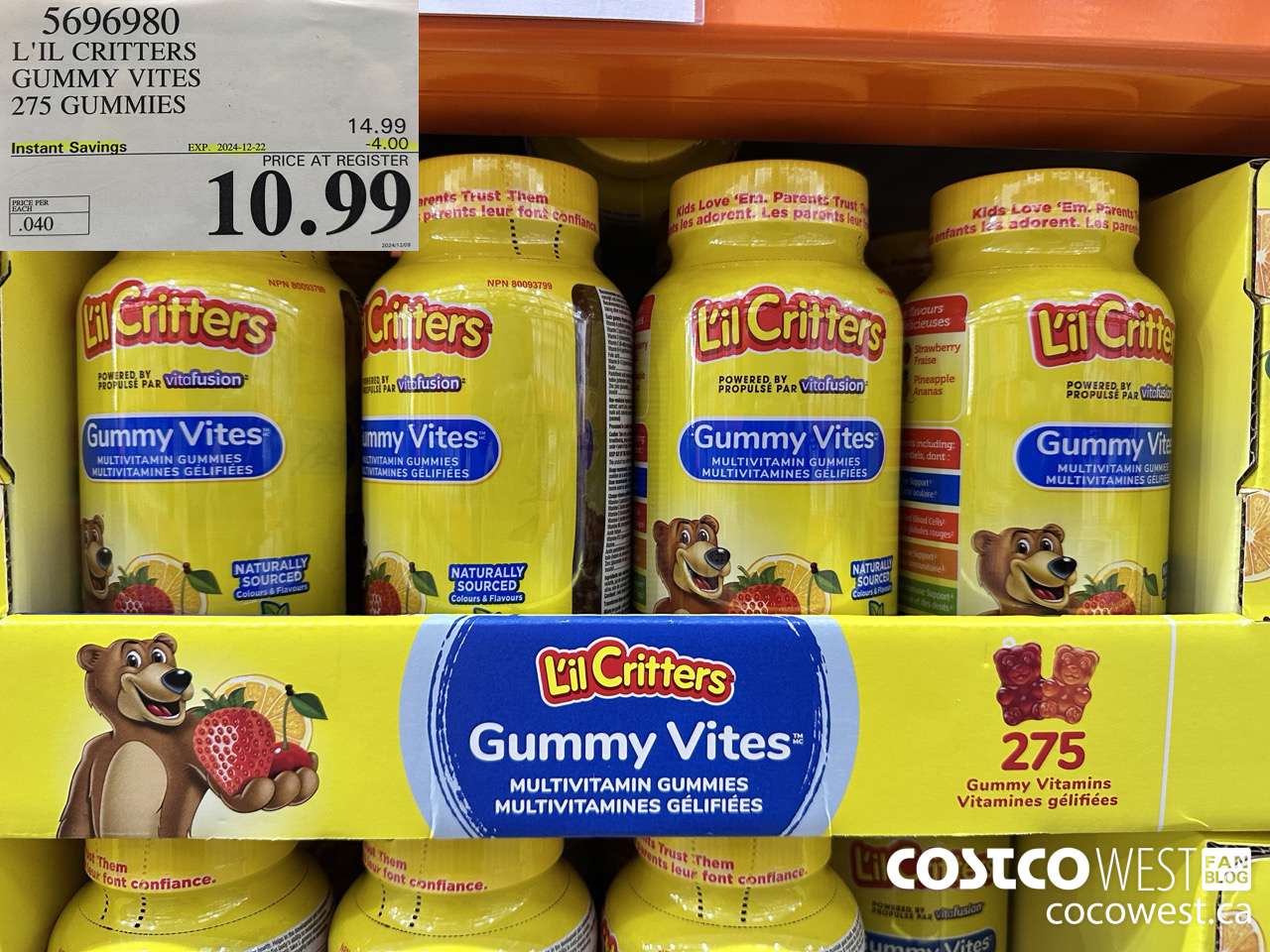 5696980 L'IL CRITTERS GUMMY VITES 275 GUMMIES ($4.00 INSTANT SAVINGS EXPIRES ON 2024-12-22) $10.99