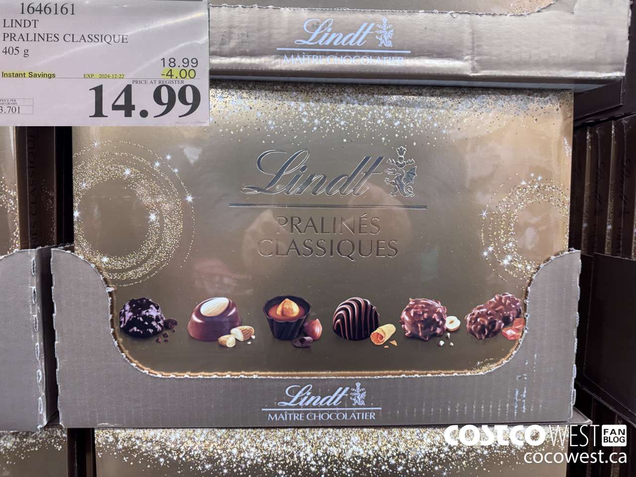 1646161 LINDT PRALINES CLASSIQUE 405G ($4.00 INSTANT SAVINGS EXPIRES ON 2024-12-22) $14.99