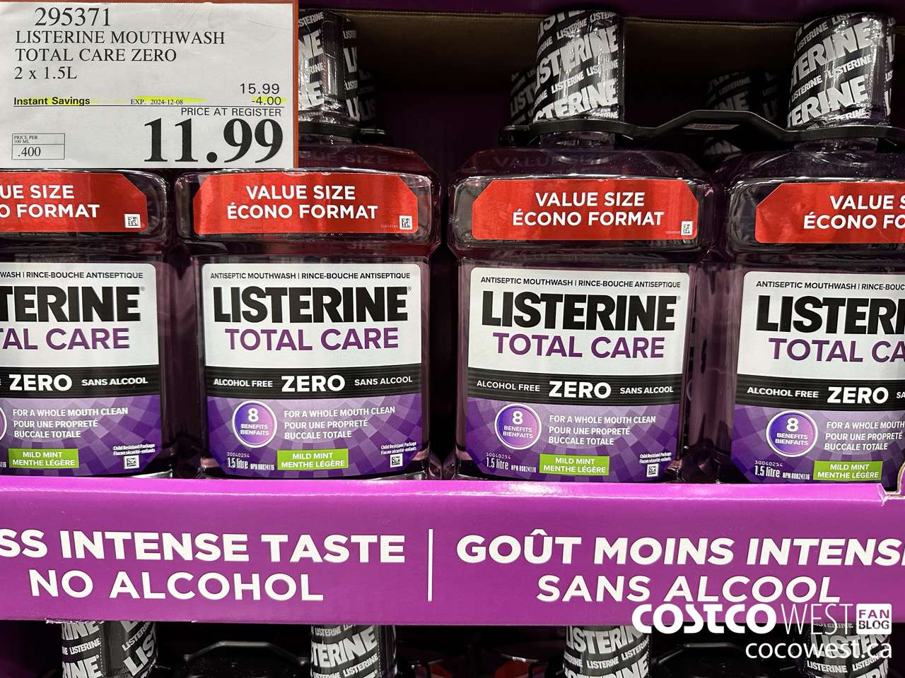 295371 LISTERINE MOUTHWASH TOTAL CARE ZERO 2 X 1.5L ($4.00 INSTANT SAVINGS EXPIRES ON 2024-12-08) $11.99