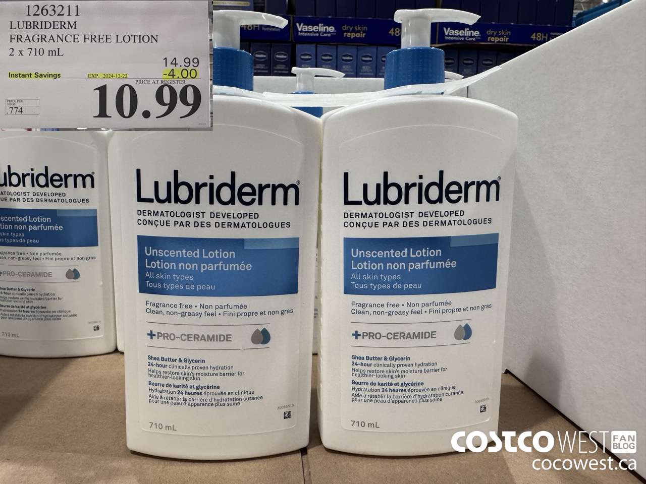 1263211 LUBRIDERM FRAGRANCE FREE LOTION 2 X 710ML ($4.00 INSTANT SAVINGS EXPIRES ON 2024-12-22) $10.99