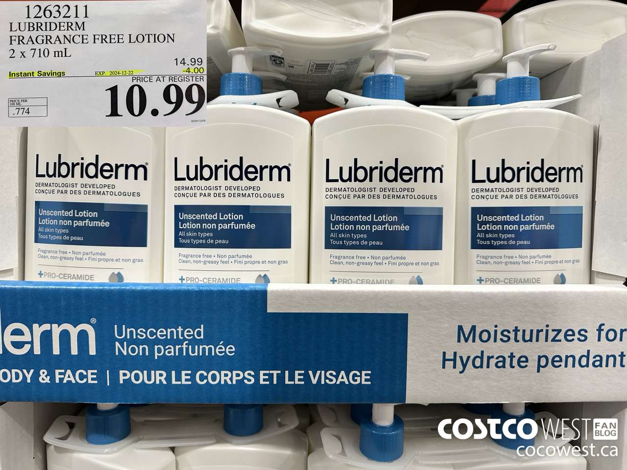 1263211 LUBRIDERM FRAGRANCE FREE LOTION 2 X 710ML ($4.00 INSTANT SAVINGS EXPIRES ON 2024-12-22) $10.99