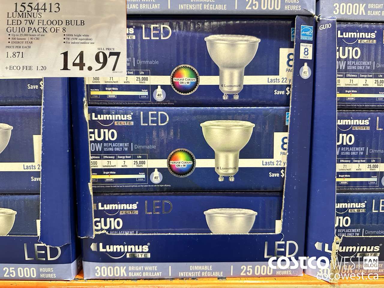 1554413 LUMINUS LED 7W FLOOD BULB GU10 PACK OF 8 $14.97