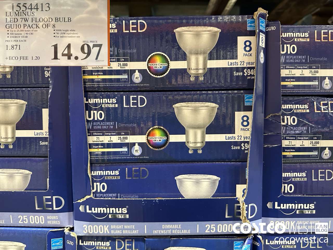 1554413 LUMINUS LED 7W FLOOD BULB GU10 PACK OF 8 $14.97