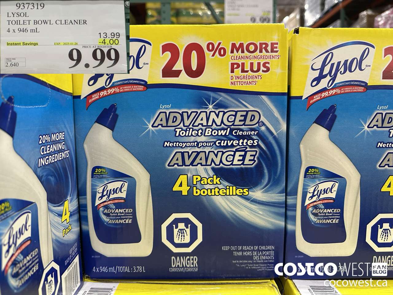 937319 LYSOL TOILET BOWL CLEANER 4 x 946 ML ($4.00 INSTANT SAVINGS EXPIRES ON 2025-01-26) $9.99
