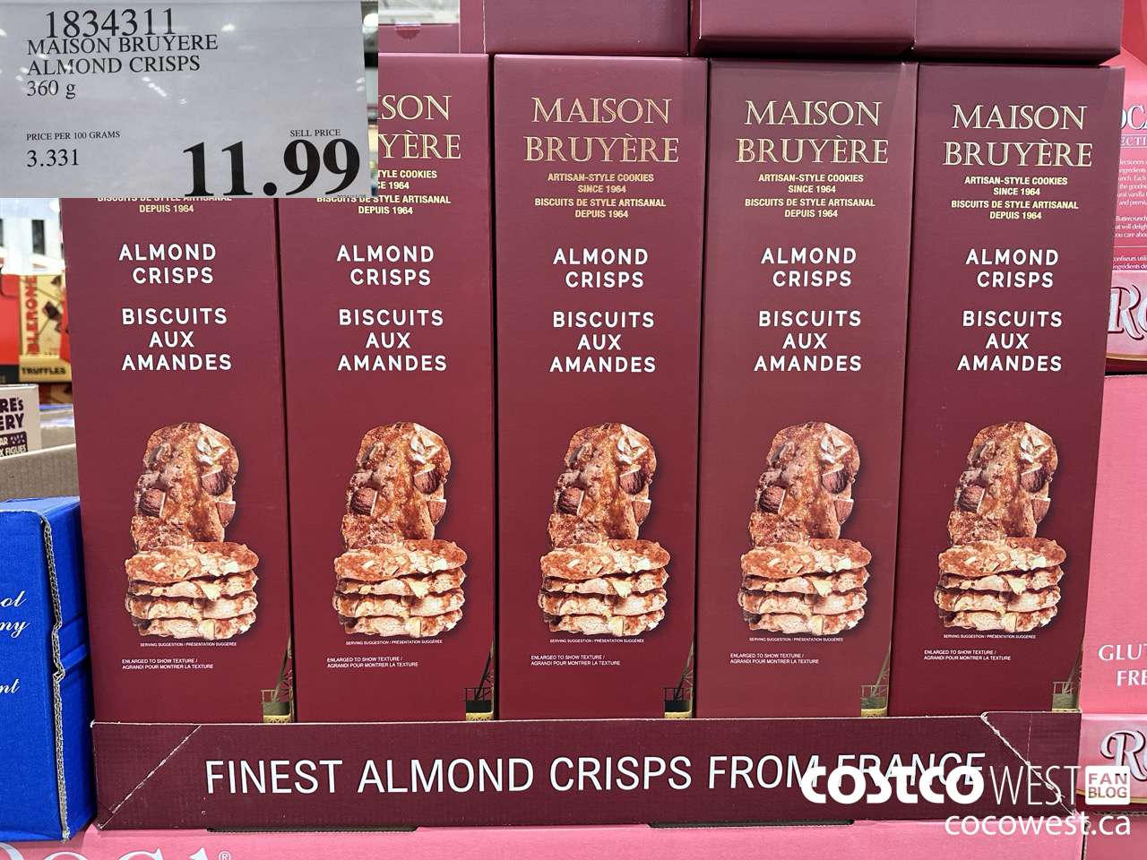 1834311 MAISON BRUYERE ALMOND CRISPS 360G $11.99