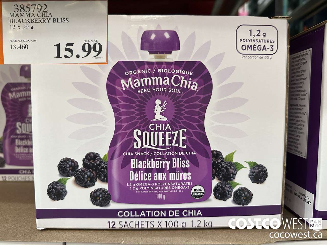 385792 MAMMA CHIA BLACKBERRY BLISS 12 X 99G $15.99