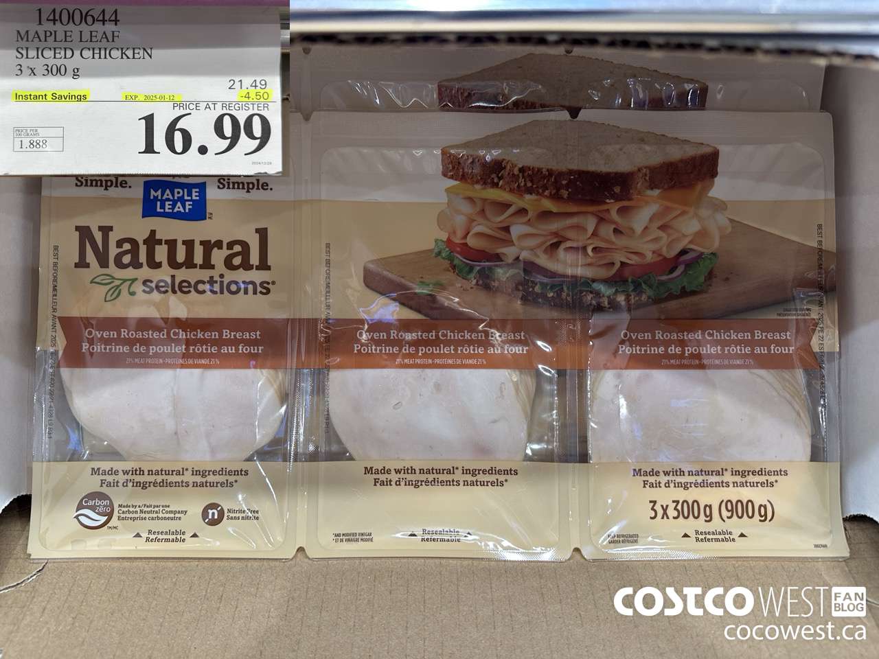 1400644 MAPLE LEAF SLICED CHICKEN 3 x 300 g ($4.50 INSTANT SAVINGS EXPIRES ON 2025-01-12) $16.99