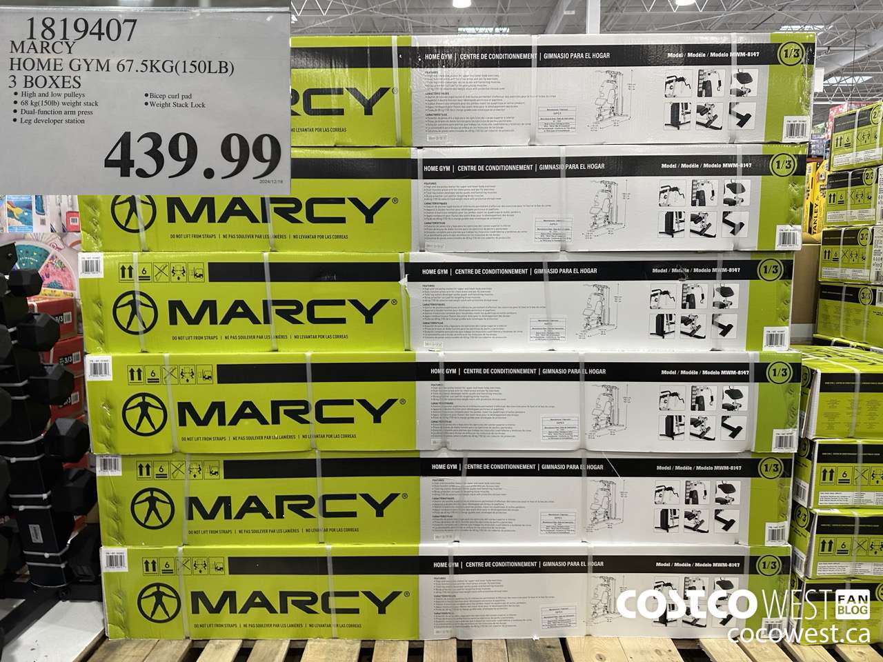 1819407 MARCY HOME GYM 67.5KG (105LB) 3 BOXES $439.99
