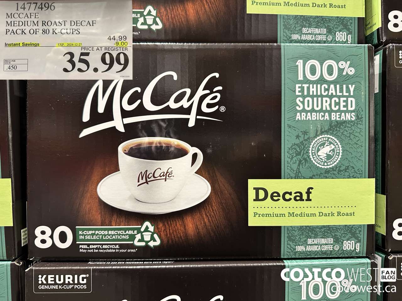 1477496 MCCAFE MEDIUM ROAST DECAF PACK OF 80 K-CUPS ($9.00 INSTANT SAVINGS EXPIRES ON 2024-12-27) $35.99