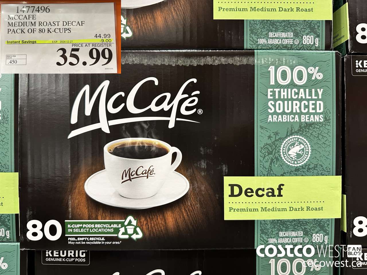 1477496 MCCAFE MEDIUM ROAST DECAF PACK OF 80 K-CUPS ($9.00 INSTANT SAVINGS EXPIRES ON 2024-12-27) $35.99