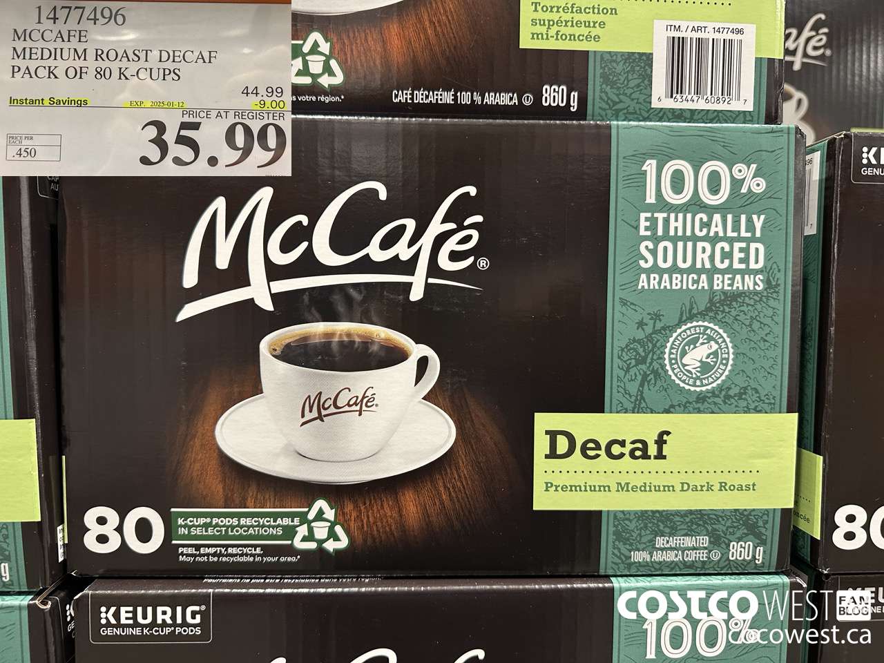 1477496 MCCAFE MEDIUM ROAST DECAF PACK OF 80 K-CUPS ($9.00 INSTANT SAVINGS EXPIRES ON 2025-01-12) $35.99