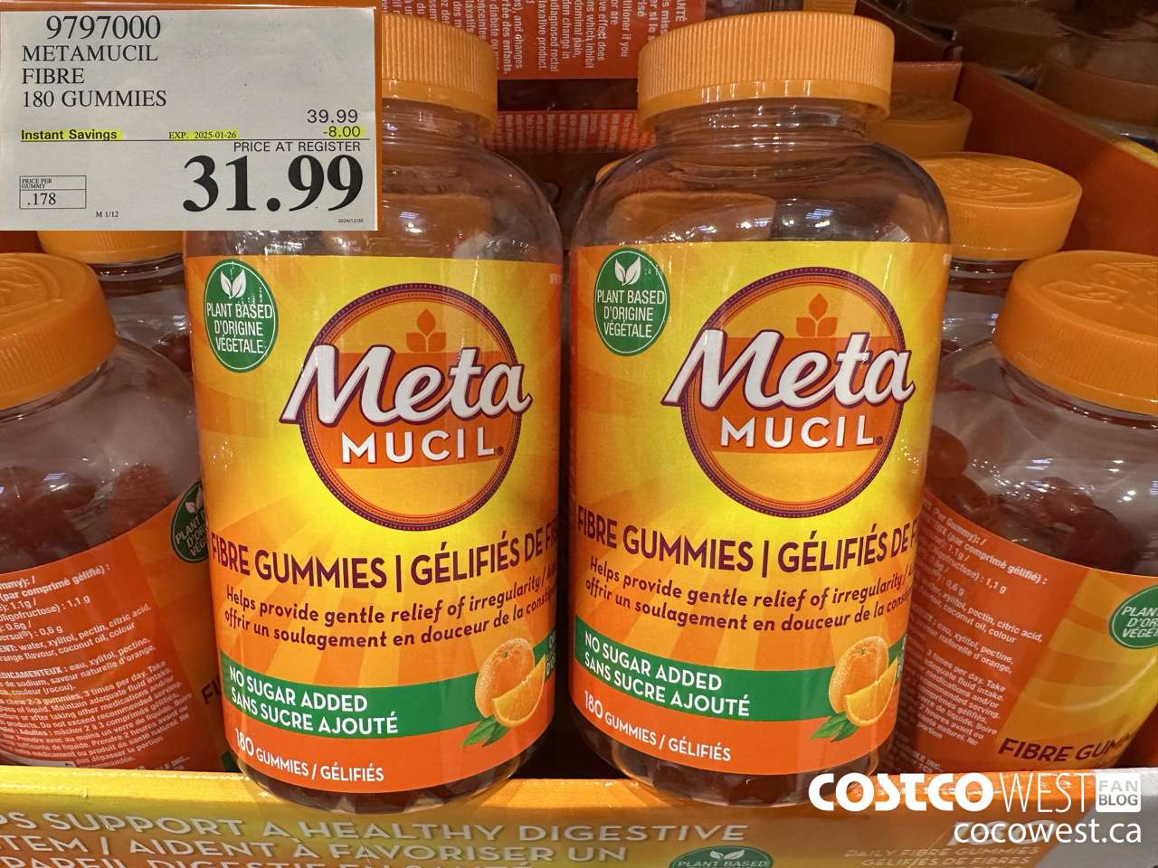 9797000 METAMUCIL FIBRE GUMMIES 180 COUNT ($8.00 INSTANT SAVINGS EXPIRES ON 2025-01-26) $31.99