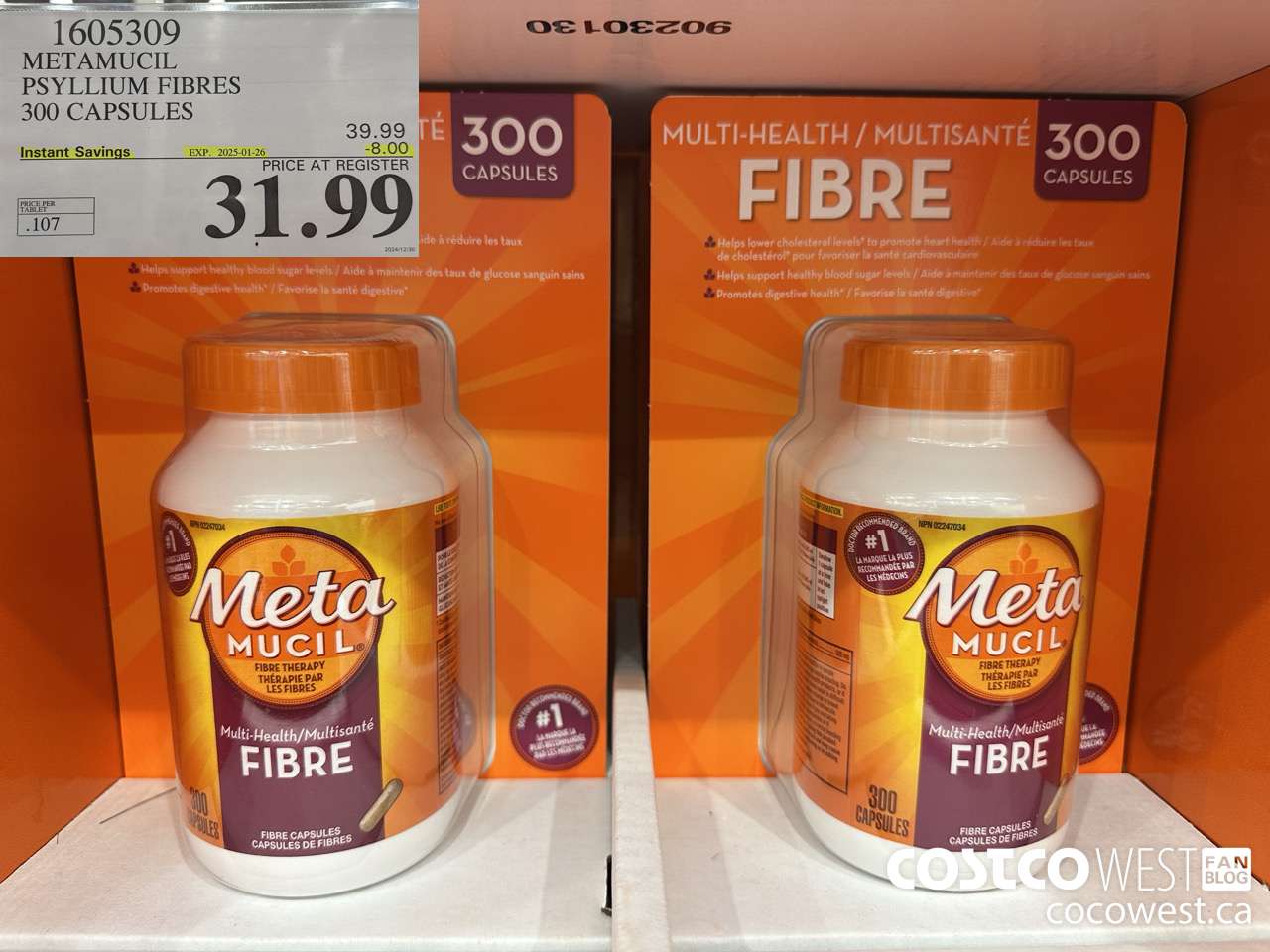 1605309 METAMUCIL PSYLLIUM FIBRES 300 CAPSULES ($8.00 INSTANT SAVINGS EXPIRES ON 2025-01-26) $31.99