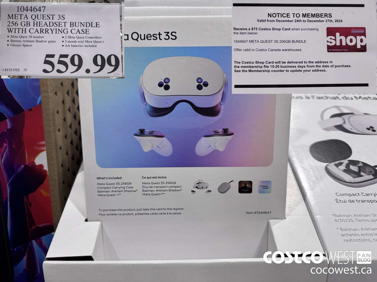 1044647 META QUEST 3S 256GB HEADSET BUNDLE WITH CARRYING CASE $559.99