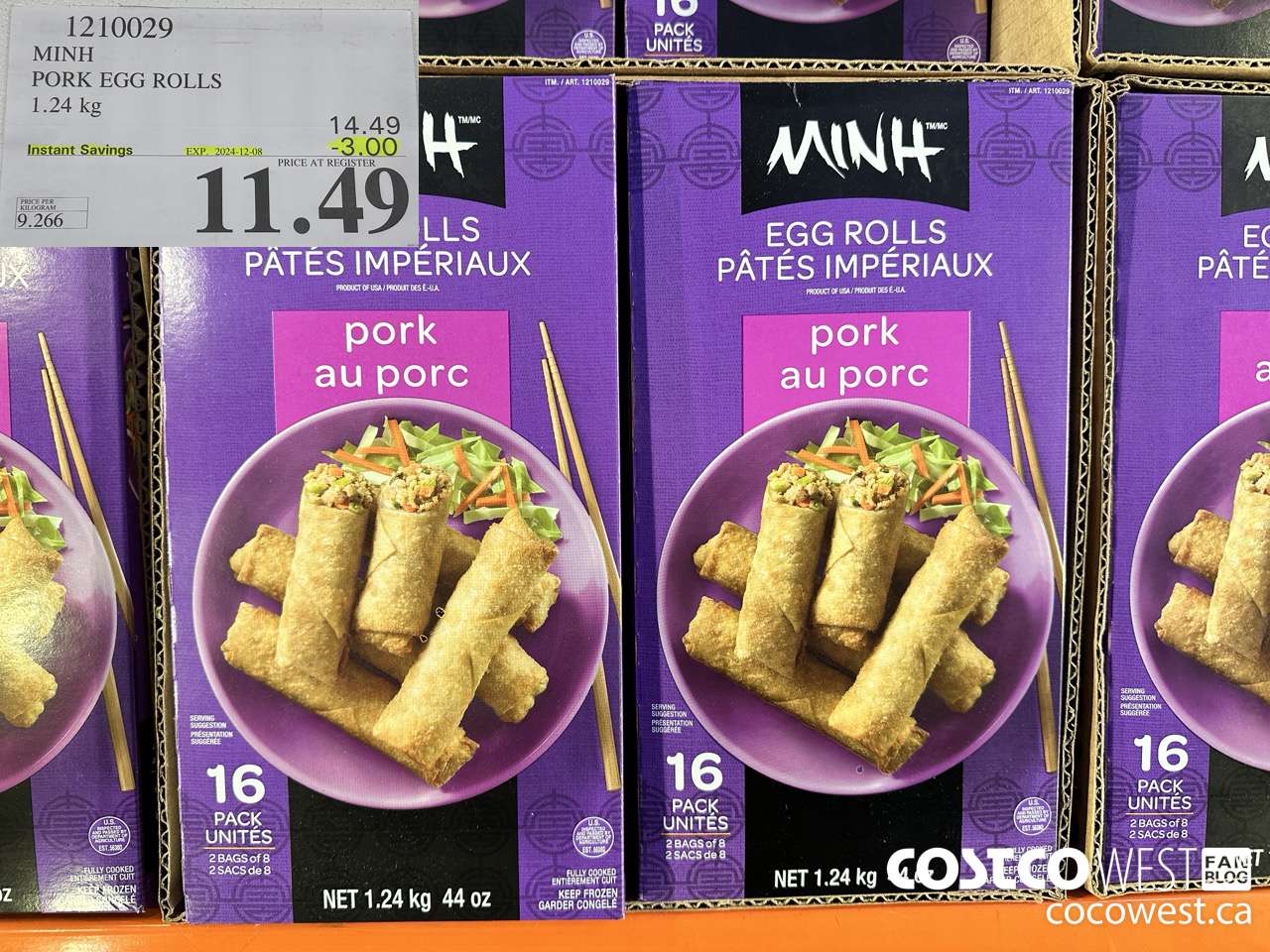1210029 MINI PORK EGG ROLLS 1.24 kg ($3.00 INSTANT SAVINGS EXPIRES ON 2024-12-08) $11.49