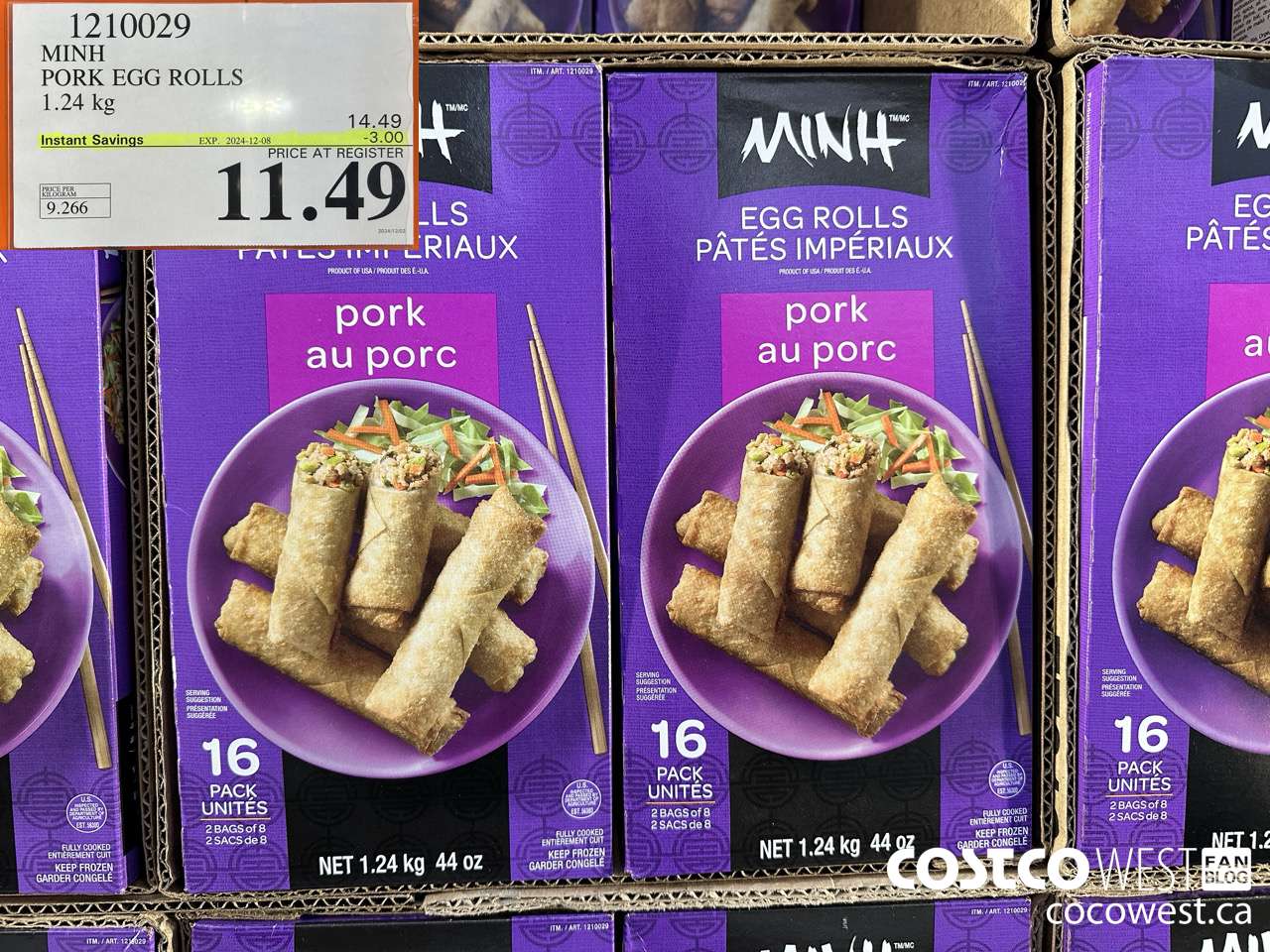 1210029 MINI PORK EGG ROLLS 1.24 kg ($3.00 INSTANT SAVINGS EXPIRES ON 2024-12-08) $11.49