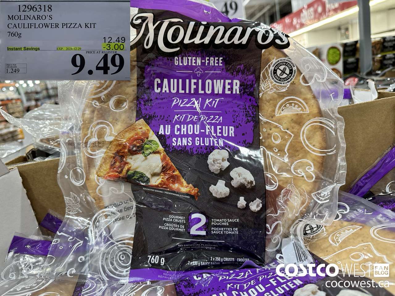 1296318 MOLINARO'S CAULIFLOWER PIZZA KIT 2 PACK 760g ($3.00 INSTANT SAVINGS EXPIRES ON 2024-12-29) $9.49