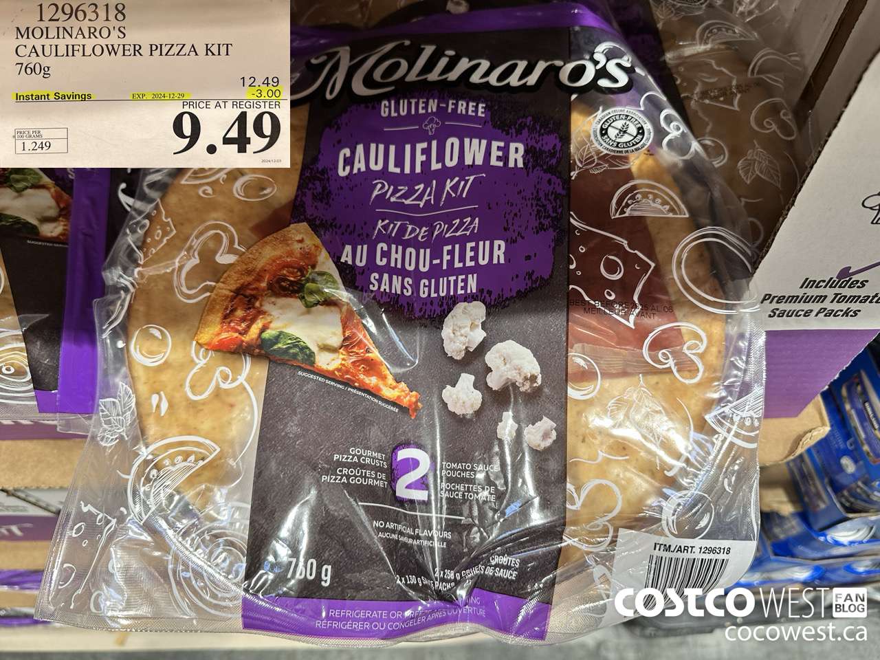 1296318 MOLINARO'S CAULIFLOWER PIZZA KIT 2 PACK 760g ($3.00 INSTANT SAVINGS EXPIRES ON 2024-12-29) $9.49