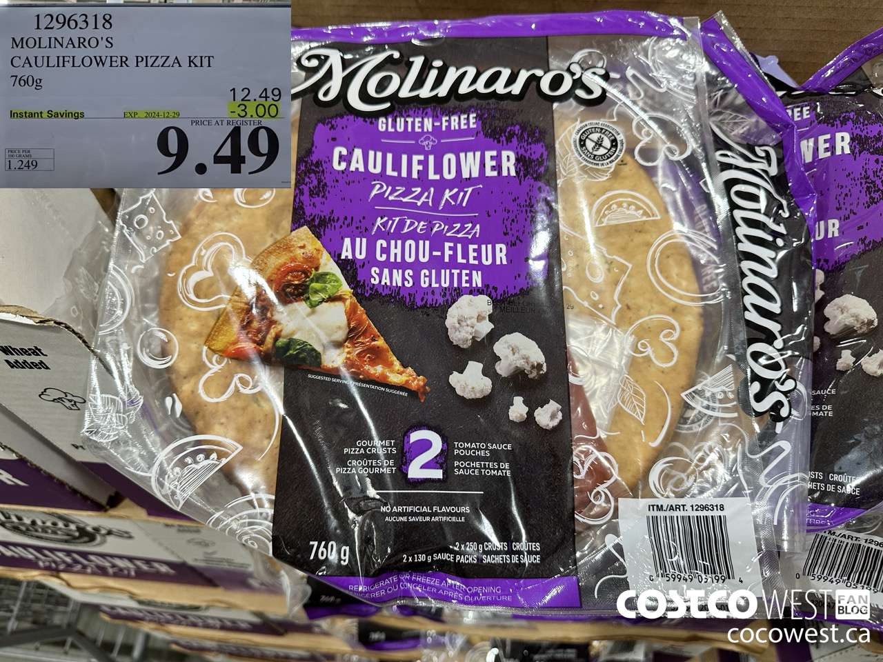 1296318 MOLINARO'S CAULIFLOWER PIZZA KIT 2 PACK 760g ($3.00 INSTANT SAVINGS EXPIRES ON 2024-12-29) $9.49