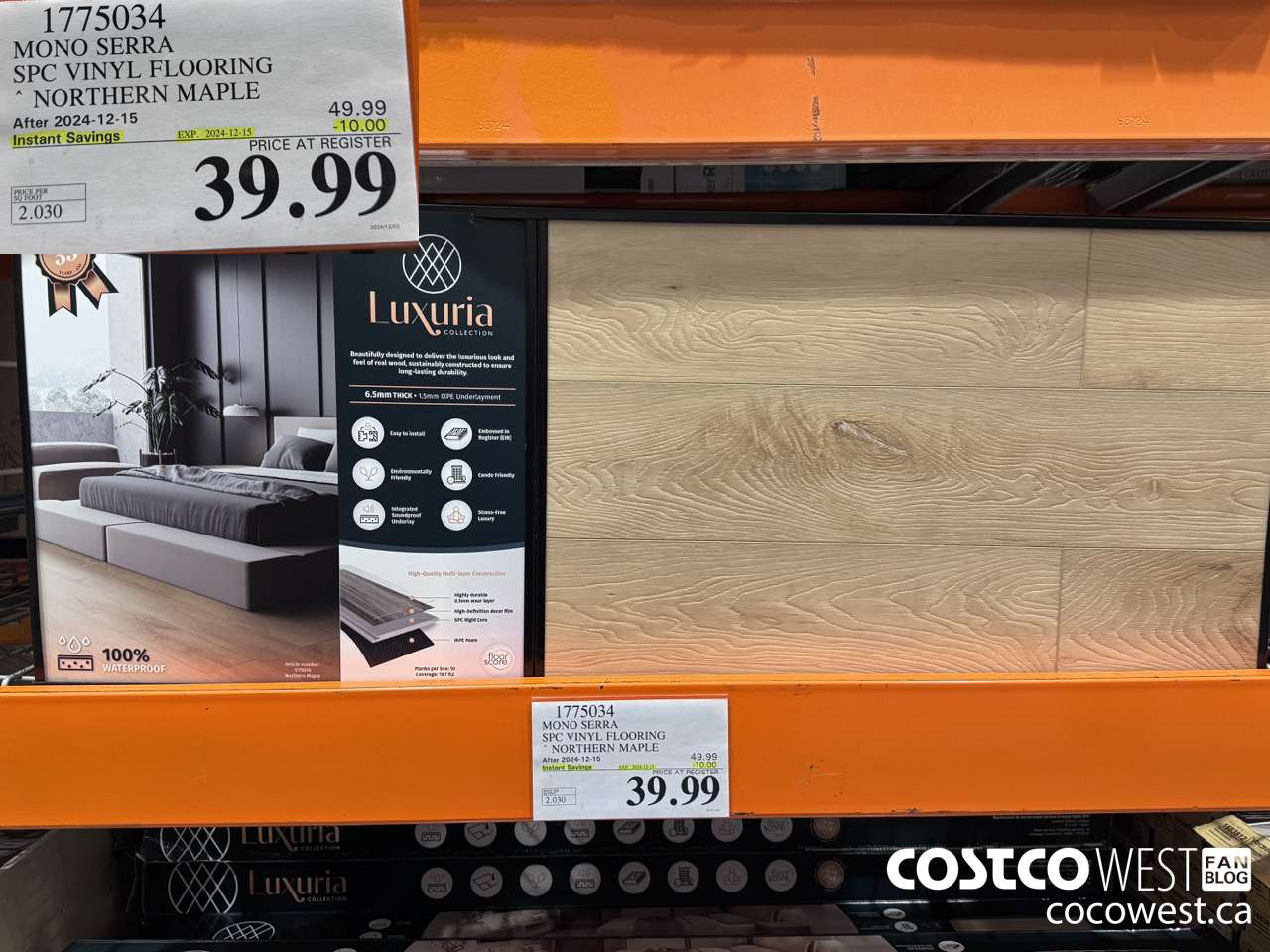 1775034 MONO SERRA SPC VINYL FLOORING NORTHERN MAPLE ($10.00 INSTANT SAVINGS EXPIRES ON 2024-12-15) $39.99