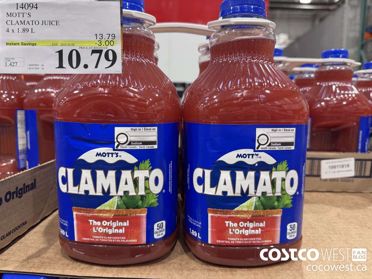 14094 MOTTS CLAMATO JUICE 4 X 1.89 L ($3.00 INSTANT SAVINGS EXPIRES ON 2025-01-05) $10.79