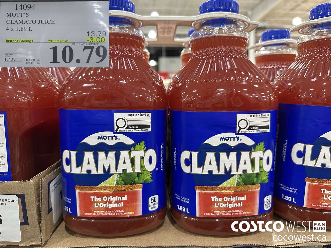14094 MOTTS CLAMATO JUICE 4 X 1.89 L ($3.00 INSTANT SAVINGS EXPIRES ON 2025-01-05) $10.79