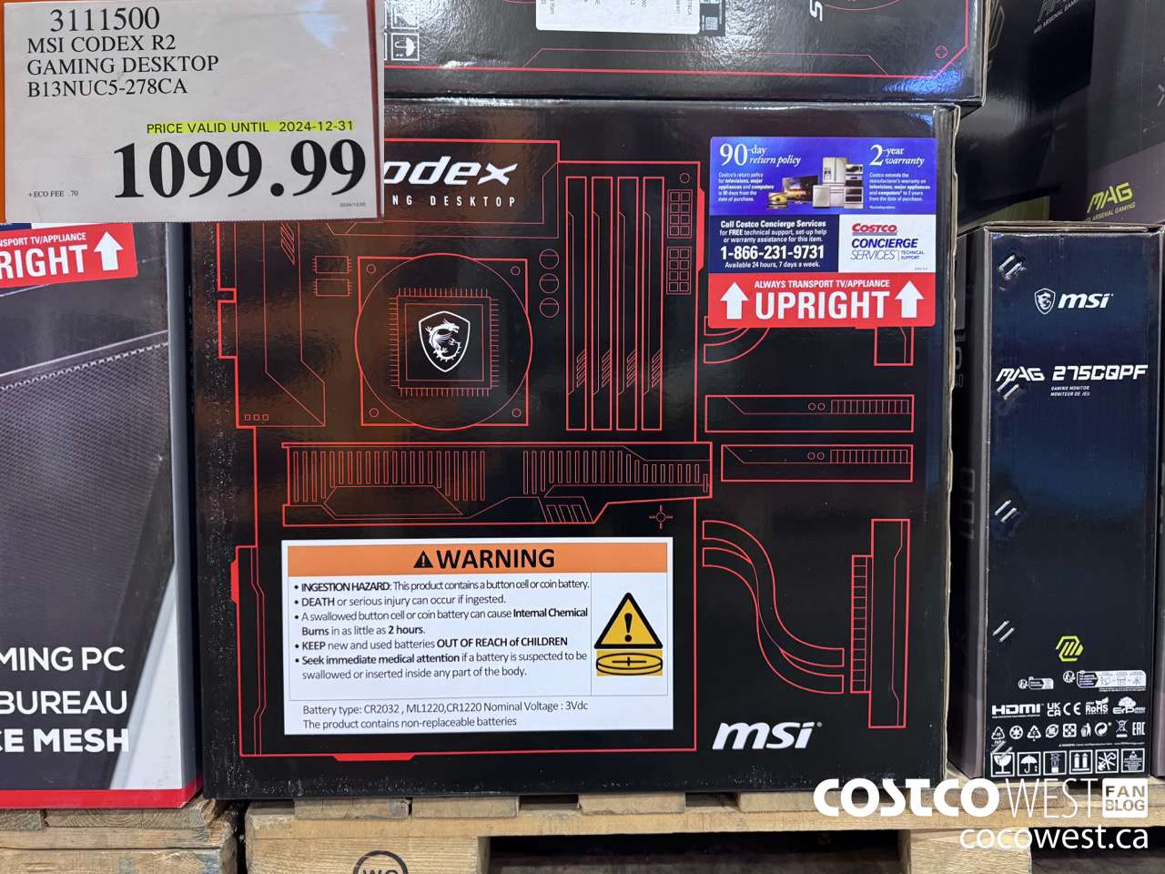 3111500 MSI CODEX R2 GAMING DESKTOP B13NUC5-278CA (EXPIRES ON 2024-12-31) $1099.99