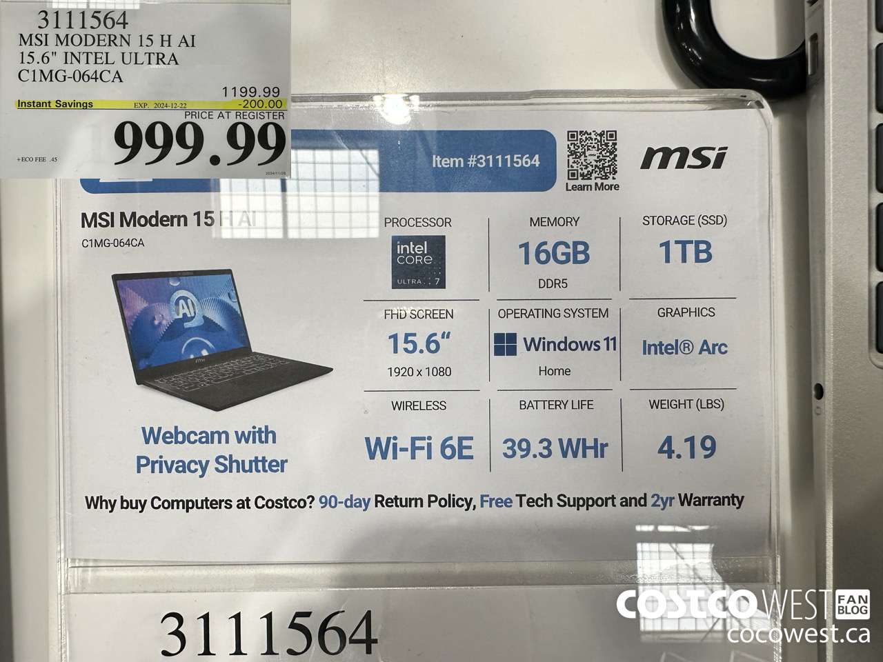 3111564 MSI MODERN 15 H AI 15.6