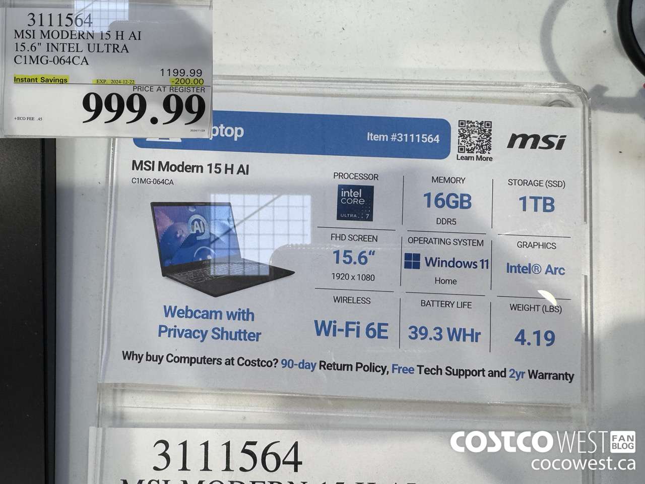 3111564 MSI MODERN 15 H AI 15.6